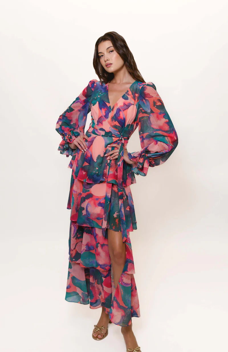 Julia watercolor wrap dress