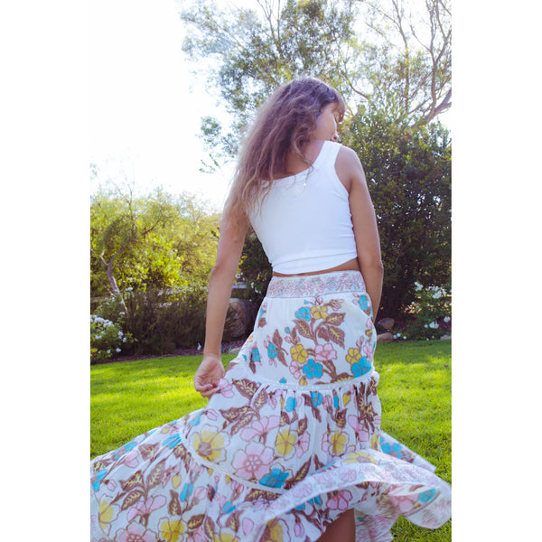 Butter yellow floral maxi skirt