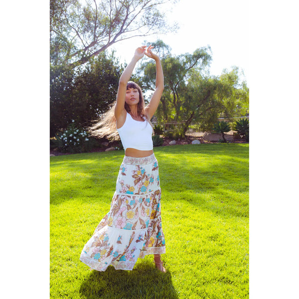 Butter yellow floral maxi skirt