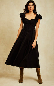 Black cotton midi day dress